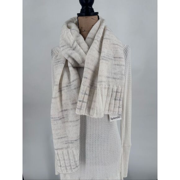 Splendid NWT Off White Marled Wool Blend Winter Scarf Neutral Minimalist - Picture 3 of 8